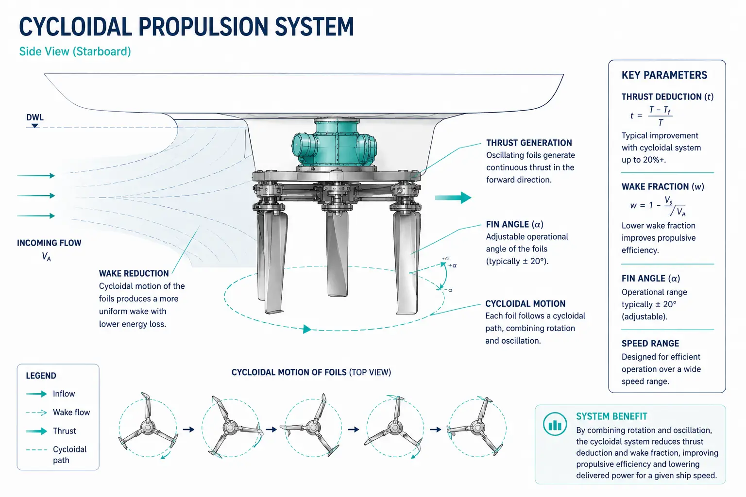 Cycloidal propulsion system technical diagram, side view starboard